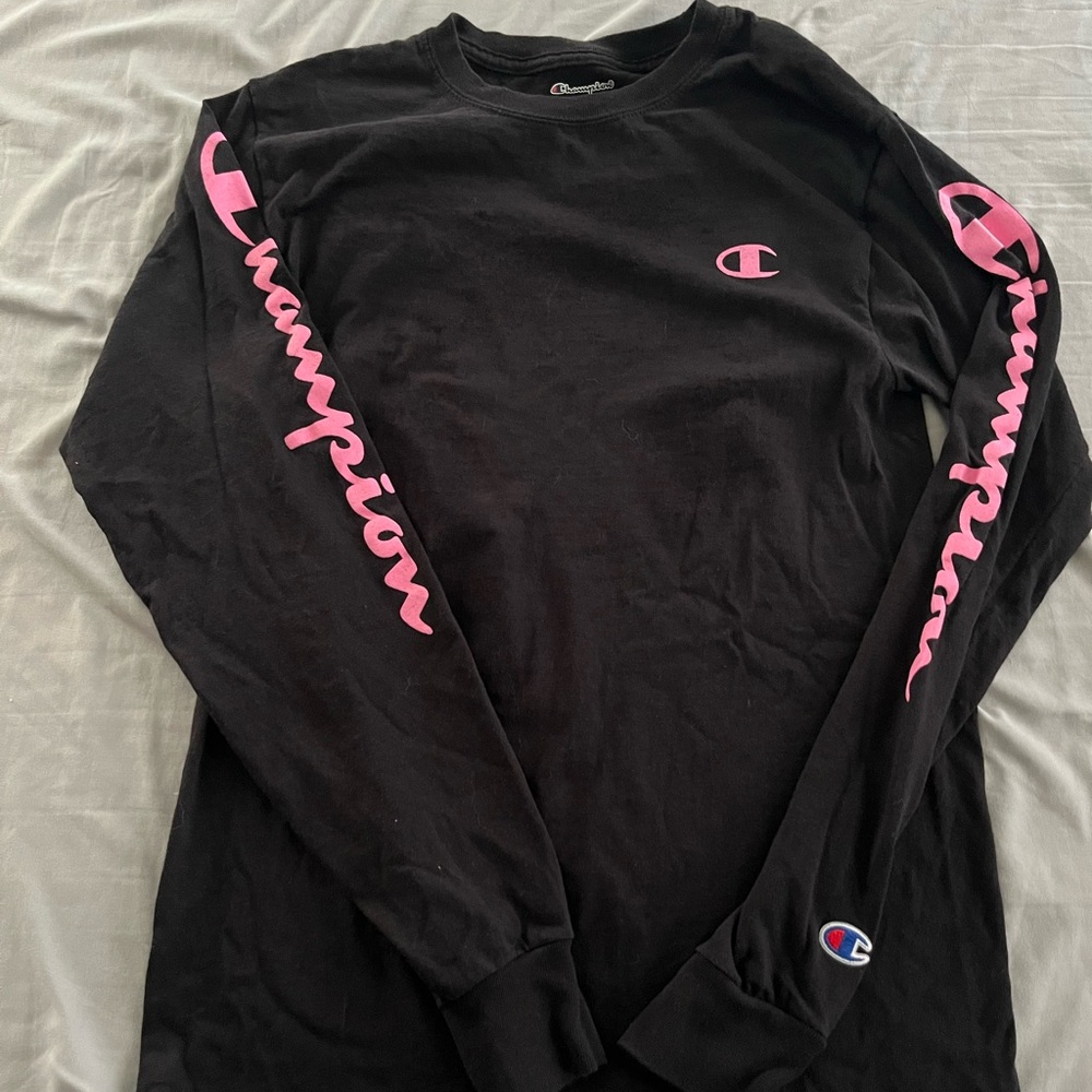 Champion Black Tee with Red & White Logo